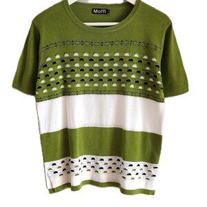 Moffi green & white short sleeve knit sweater
